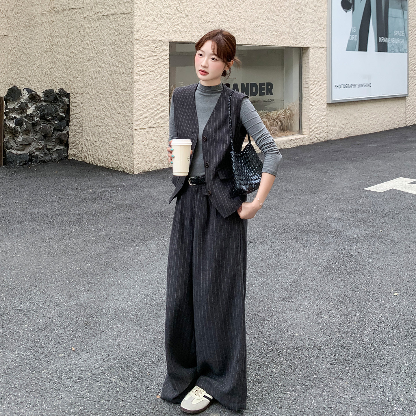 秋季老钱风马甲阔腿裤两件套女