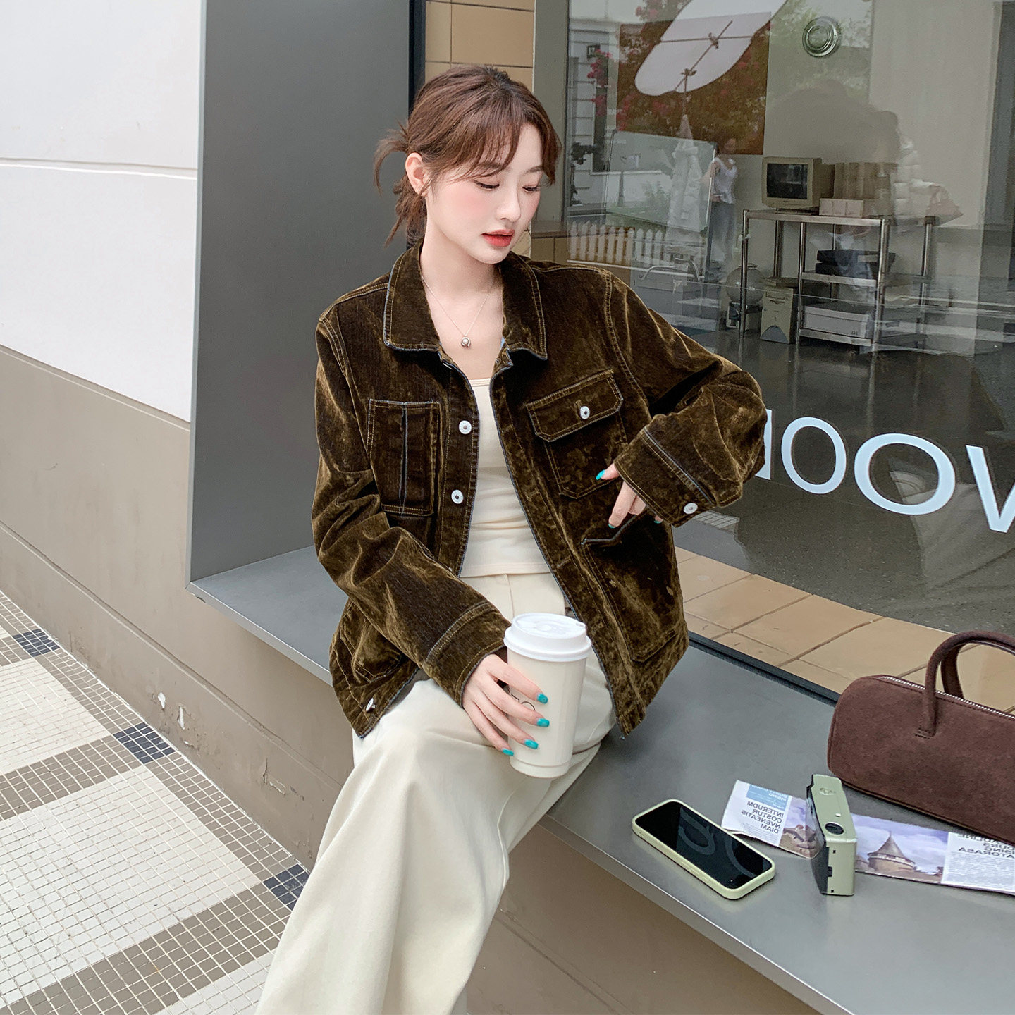 复古外套女短款翻领夹克高级感