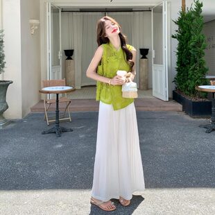 大方得体绝美国风套装女2026初夏新款不规则流苏背心阔腿裤两件套