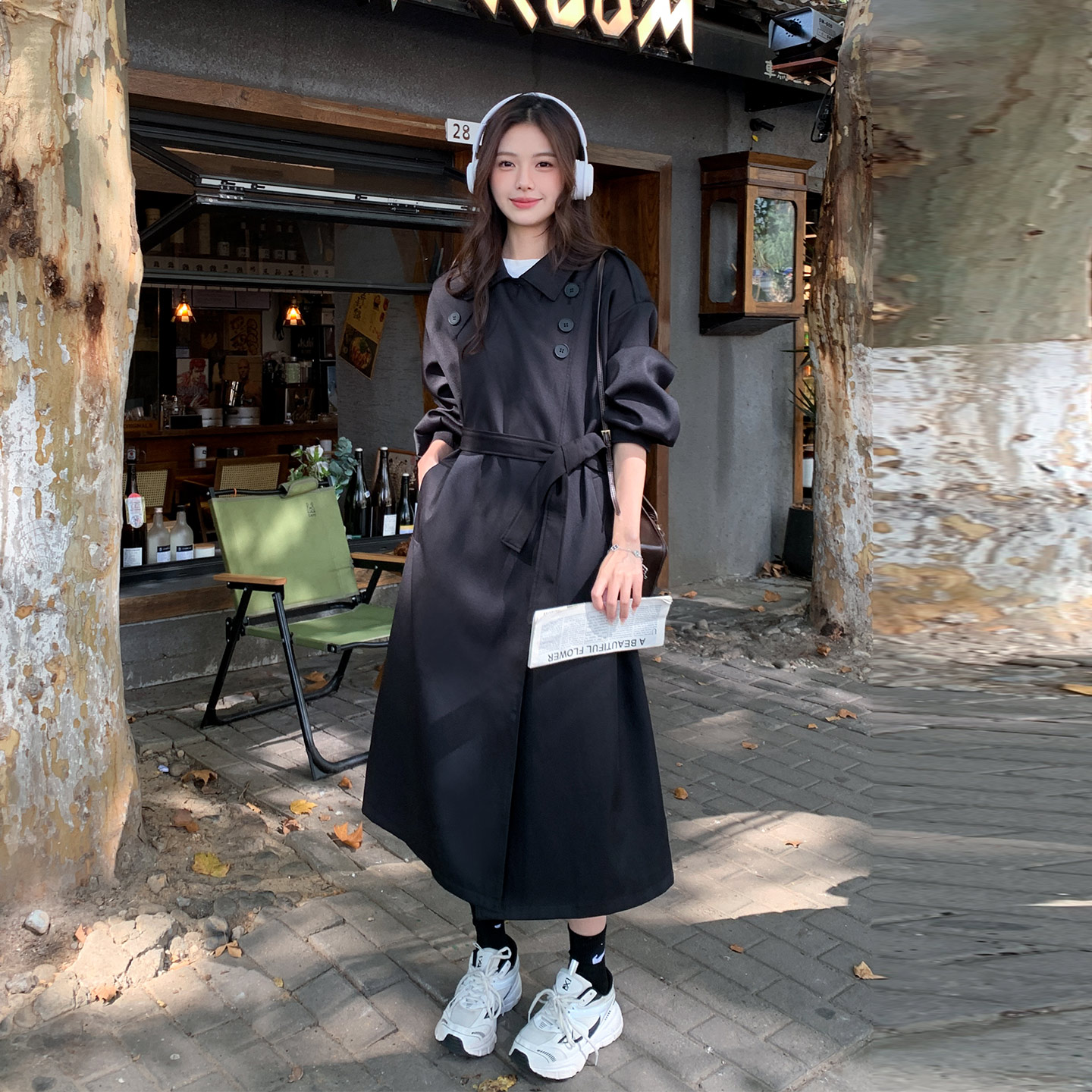 黑色轻熟大气御姐风收腰外套女2026新款韩式中长款百搭高级感风衣
