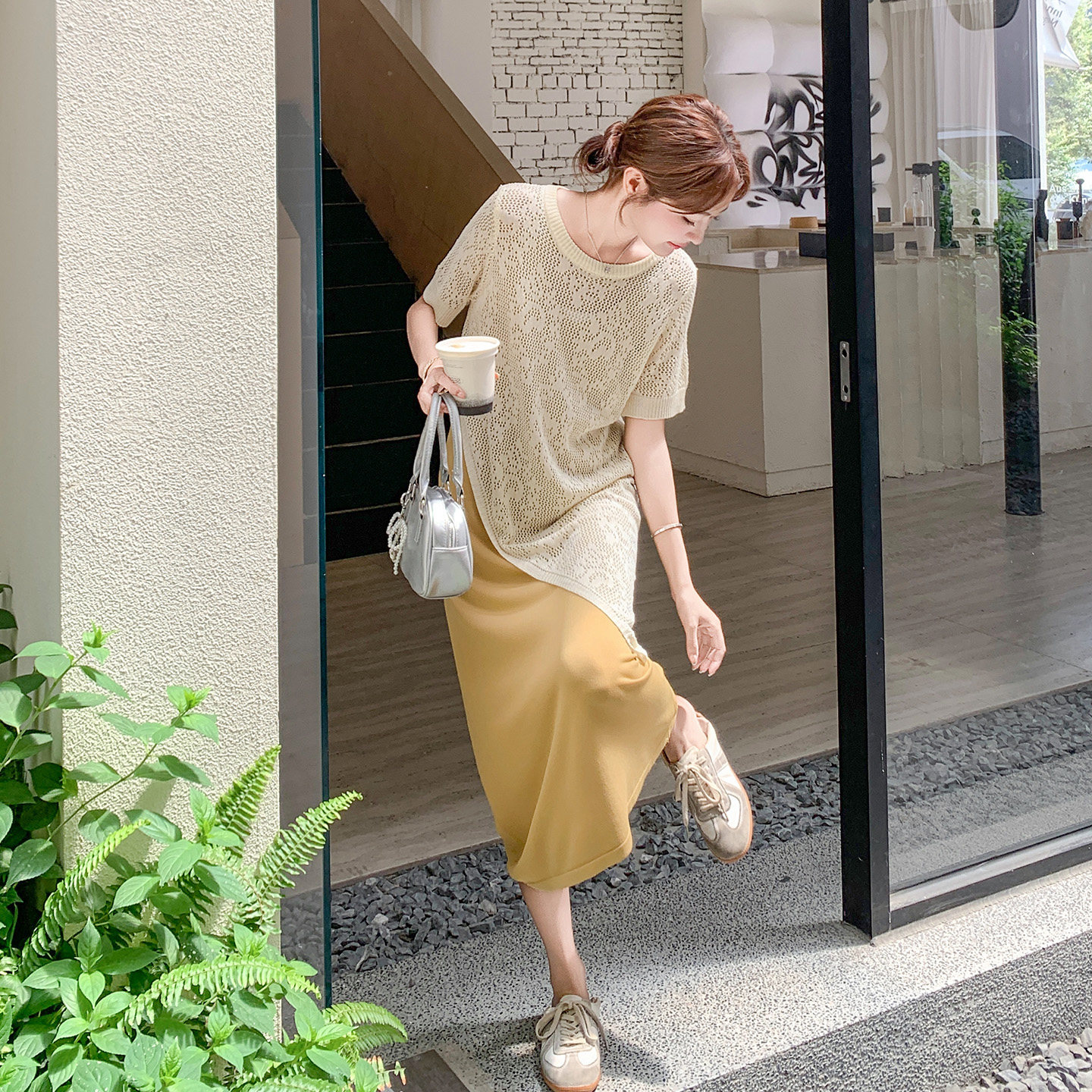 慵懒风镂空针织罩衫吊带连衣裙套装女夏高级感度假风长裙A23/218