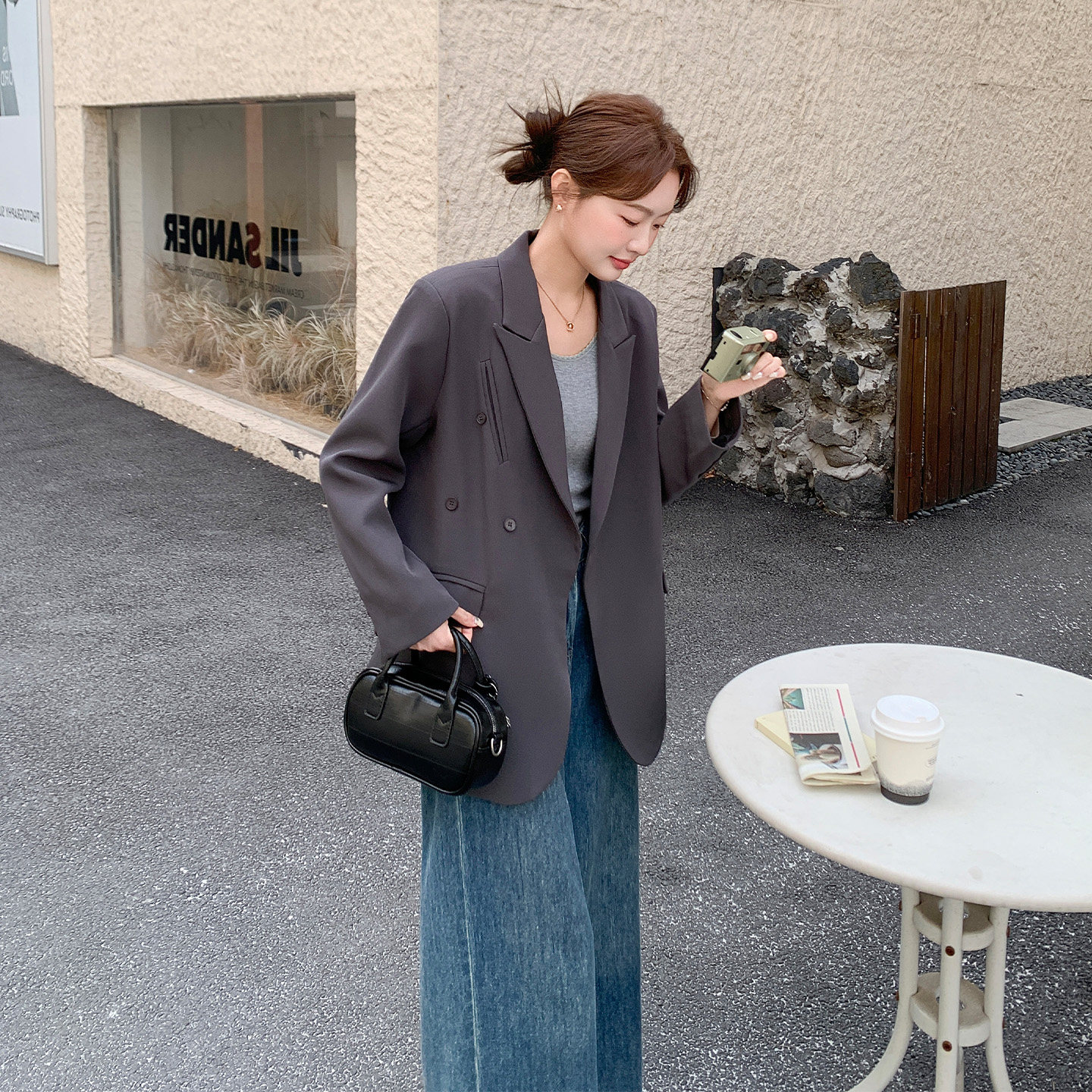 灰色韩版高级感巨好看西装外套女2026春新款休闲时尚通勤百搭西服