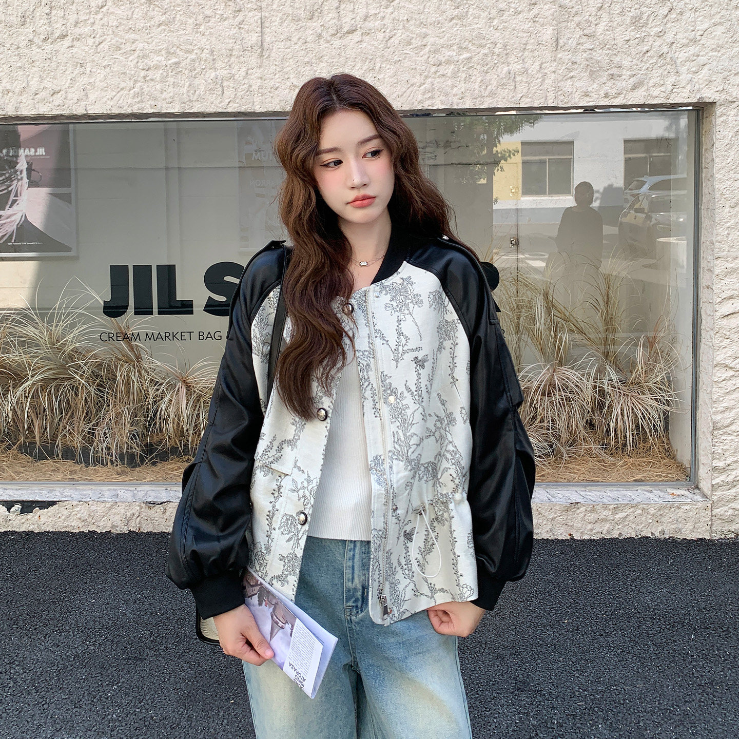 新中式国风拼接印花棒球服女秋