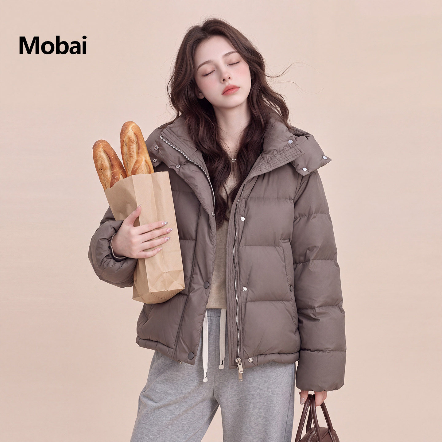 韩系连帽短款面包服女冬季保暖