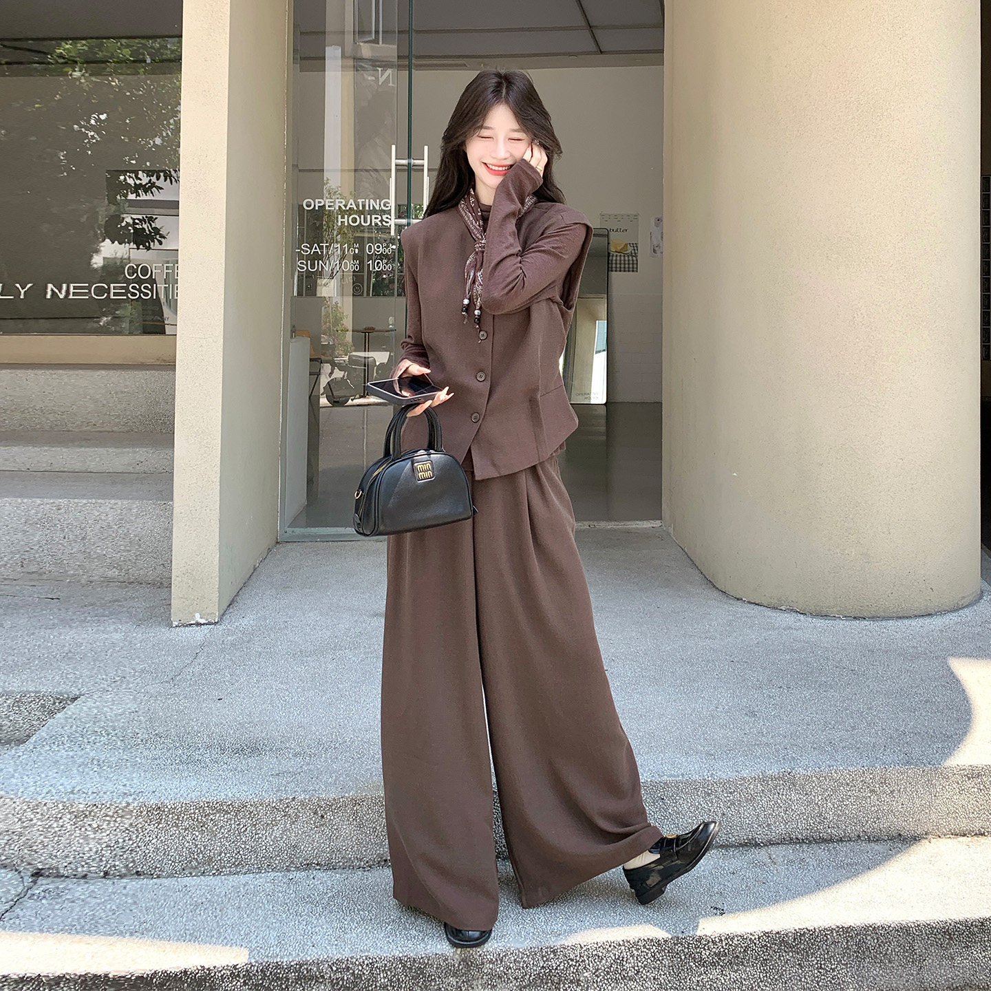 通勤风西装外套阔腿裤套装
