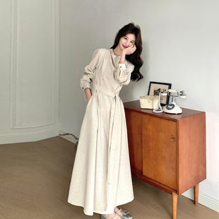 2.7法式轻熟风系带收腰A字连衣裙女长袖显瘦高级感268/288