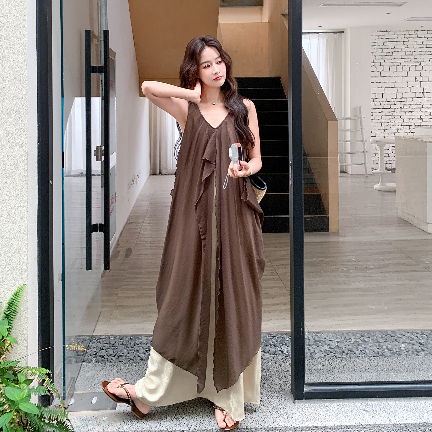 假两件无袖V领连衣裙女夏显瘦