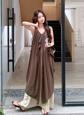 假两件无袖V领连衣裙女夏显瘦