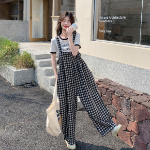 俏皮减龄格纹背带裤 设计感连身裤 女2026夏季 宽松显瘦时尚 新款 韩版
