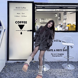 进口整皮兔毛挽袖 新款 立领慵懒风皮草外套 挽秋入冬 YOYO皮草