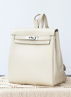 真皮凯莉包双肩包头层牛皮小众设计感Ado手缝蜡线纯钢休闲手拎包