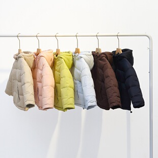 2025儿童冬季新款男女儿童小孩加厚保暖中大童纯色连帽羽绒服短款