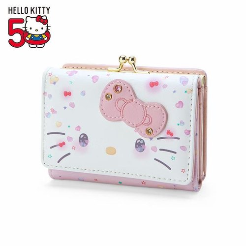 三丽鸥50周年Hellokitty短款三折钱包女孩可爱皮夹卡包白色礼物