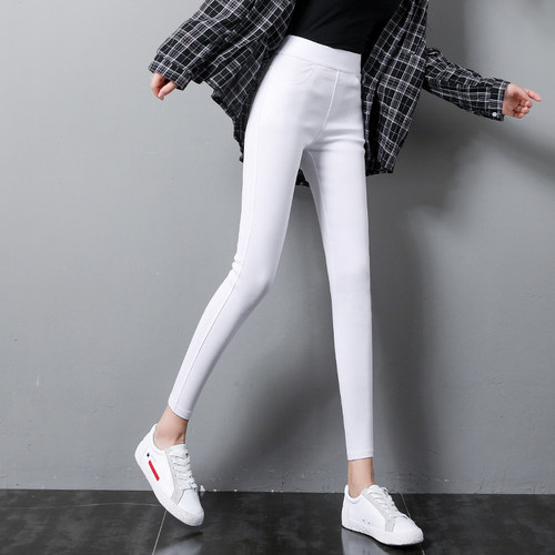 白色打底裤女外穿九分小脚紧身裤