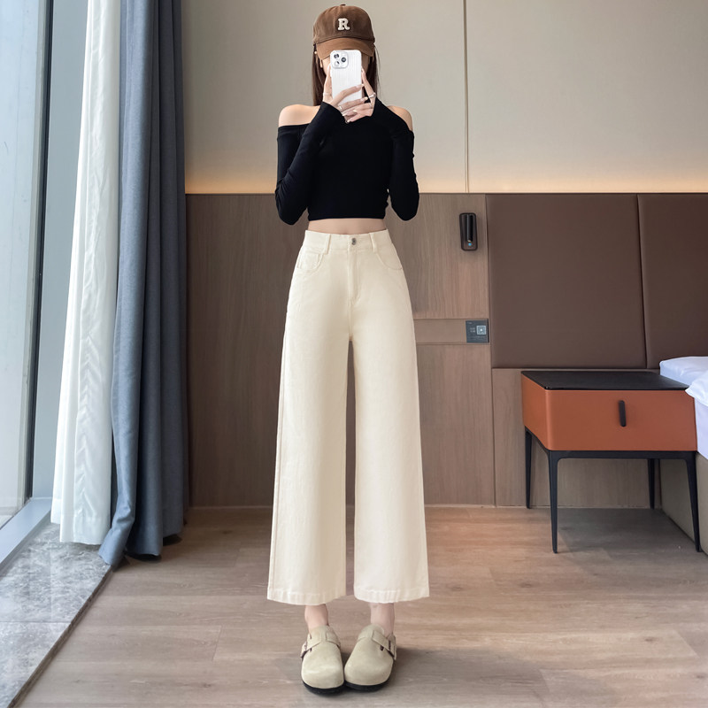 白色纯棉直筒女裤2026新款春夏季八分小个子高腰显瘦百搭休闲裤九