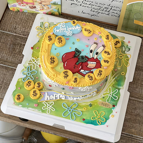 网红有钳人蟹老板生日蛋糕装饰