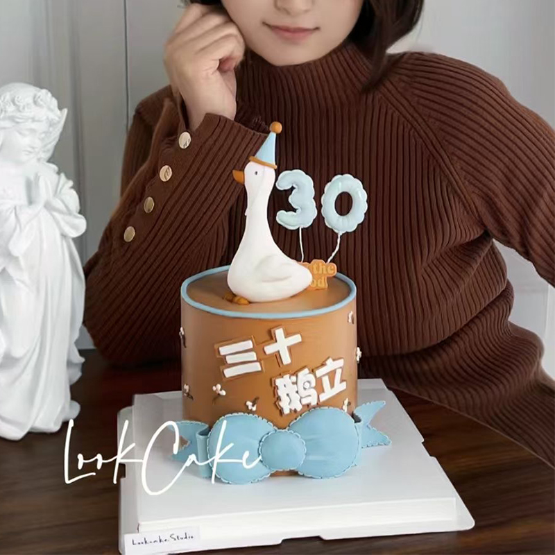 网红三十鹅立蛋糕装饰摆件软陶立体生日帽大鹅气球数字硅胶模具