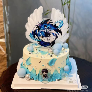原元神游戏人物立牌散兵生日蛋糕装饰摆件二次元神里绫华烘焙插牌