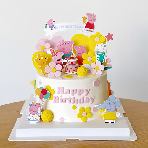 可爱动漫小猪一家生日蛋糕装饰
