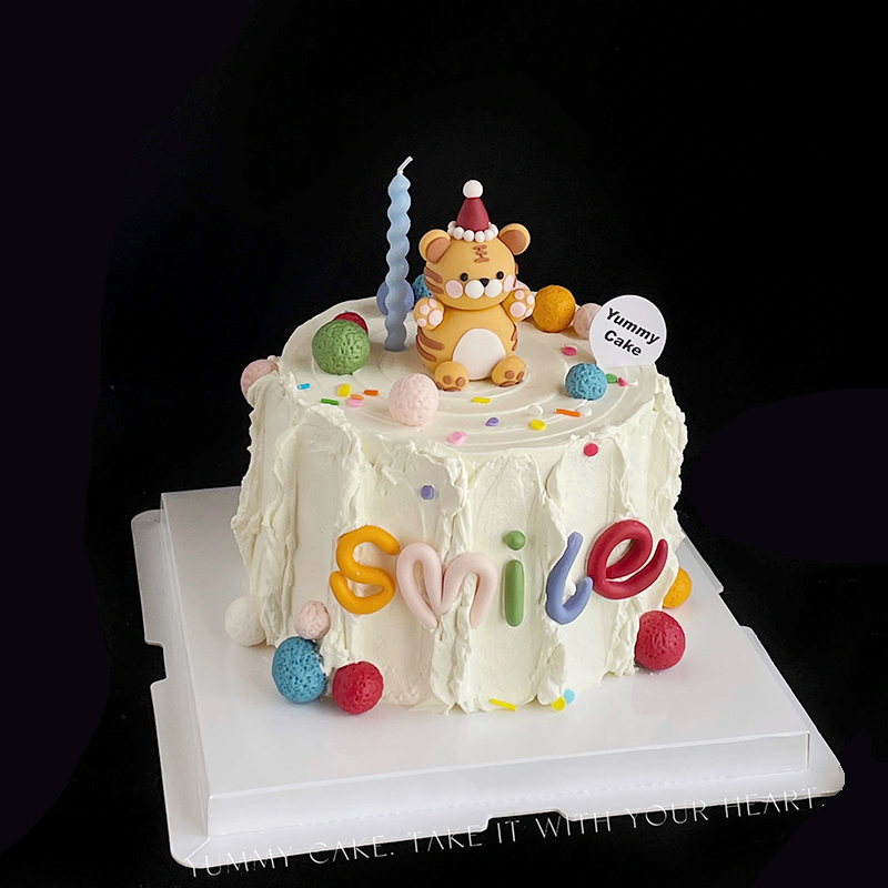 创意ins小老虎儿童生日蛋糕装饰摆件螺纹蜡烛彩色smile甜品台插件-封面