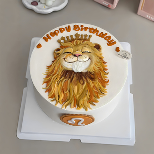 饰摆件手绘皇冠小狮子卡片星座甜品烘焙装 狮子座生日蛋糕装 饰配件