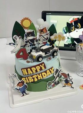 网红ins黑猫警察儿童生日蛋糕装饰插件猫咪警长插牌积木警车摆件