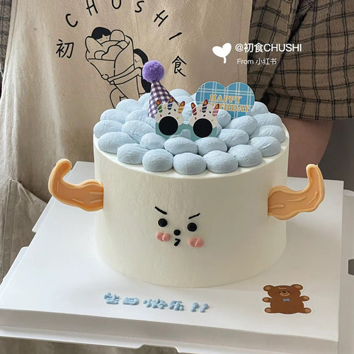 网红墨镜肌肉男玩偶生日蛋糕装饰