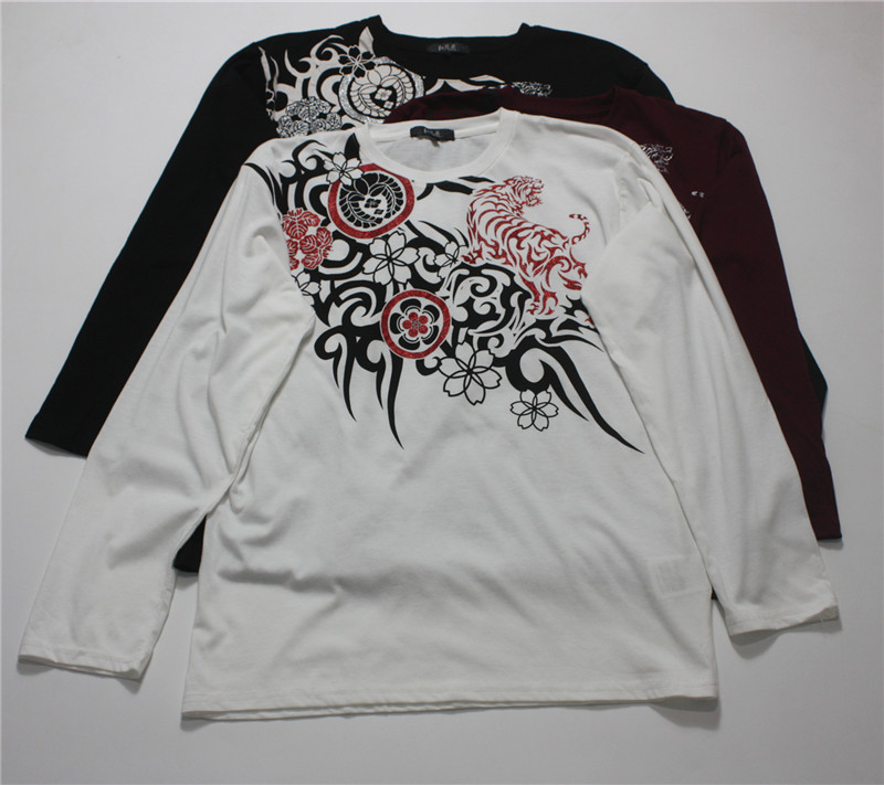 日单户外个性烫金印花T恤衫弹力休闲复古街头圆领套头潮男打底衫