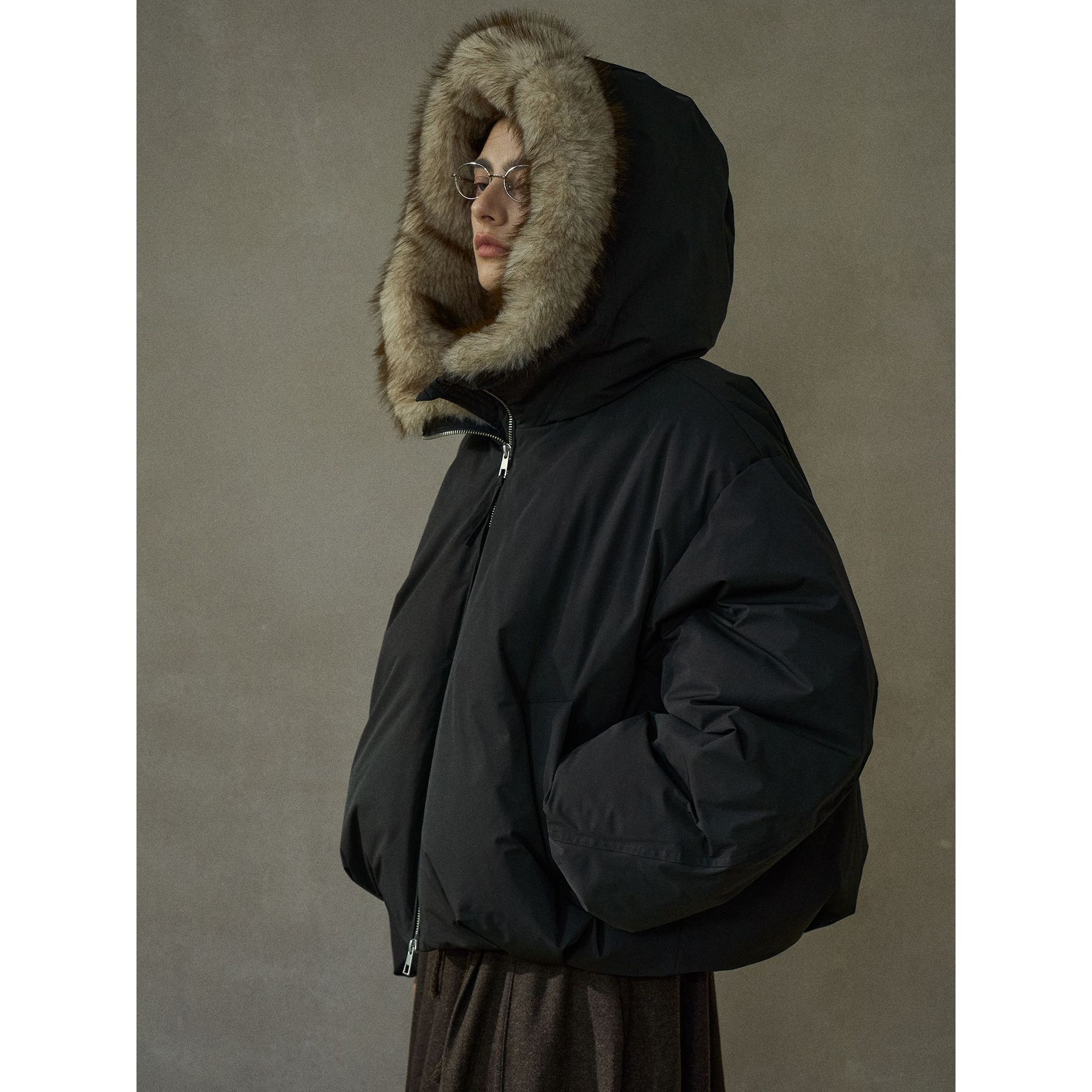 冬季新款环保皮草连帽气球型量感廓形羽绒服外套