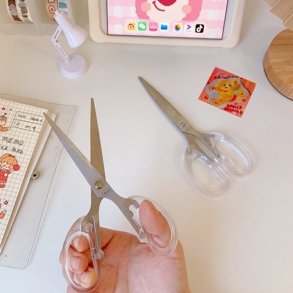 한국어 INS 스타일 간단한 투명 가위 가정 학생 가위 사무실 계정 절단 문구 가위 DIY 종이 가위