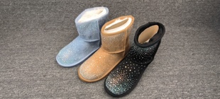 外贸原单出美大码女靴短筒雪地靴加厚保暖棉鞋厚底平底套脚水钻鞋