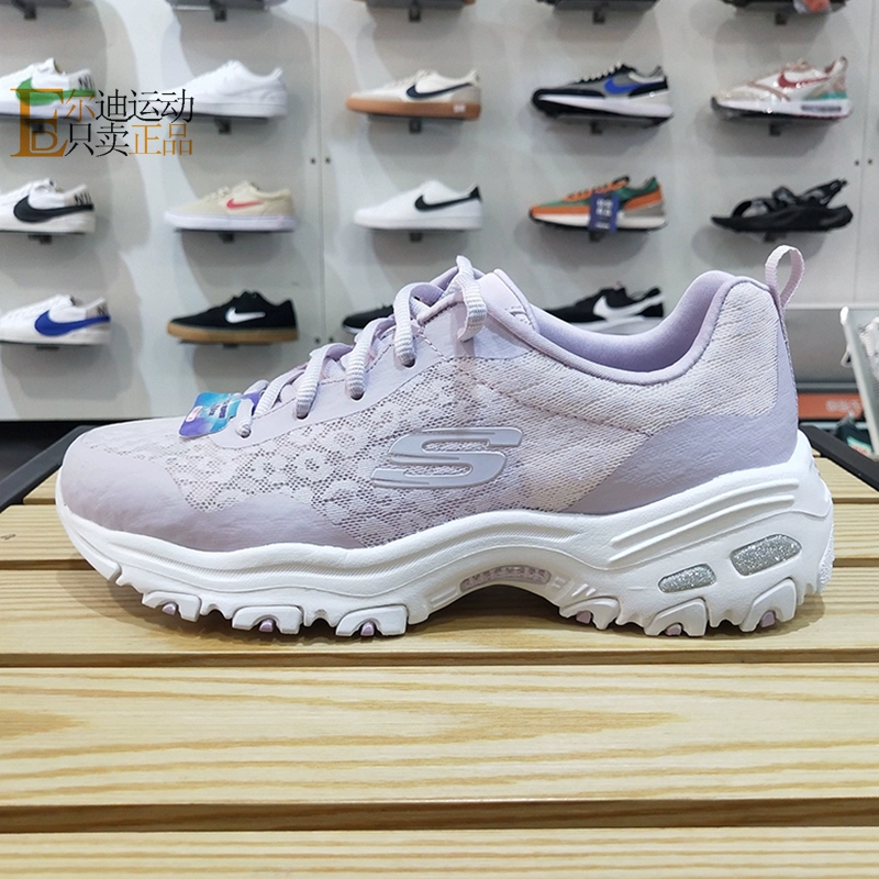 Skechers斯凯奇女鞋夏季透气网面镂空蕾丝运动休闲熊猫鞋896002