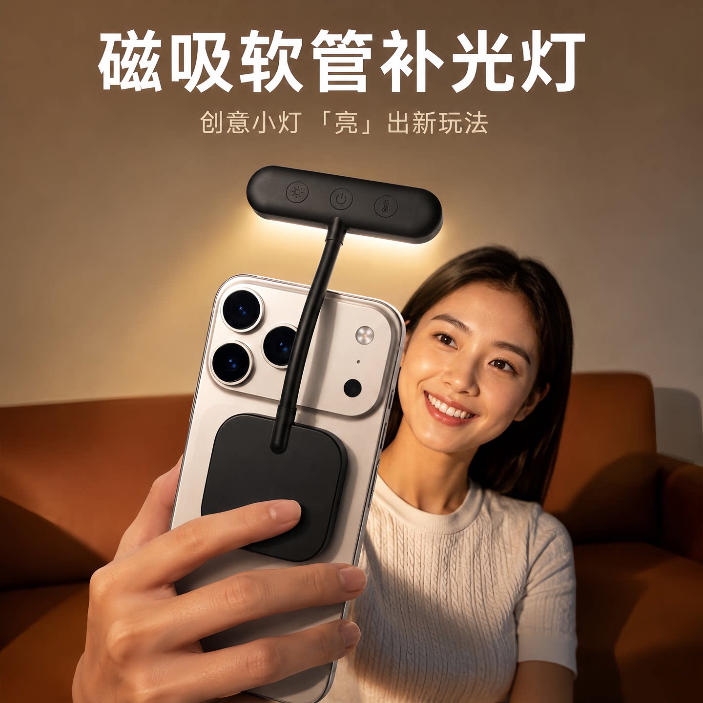 手机磁吸补光灯自拍直播神器低蓝光色温亮度可调便携打光软管支架