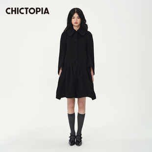CHICTOPIA刘清扬原创设计黑色羊毛娃娃领廓形大衣