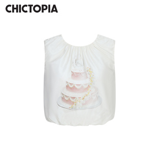 CHICTOPIA刘清扬原创设计25春夏新品桑蚕丝蛋糕印花无袖上衣背心