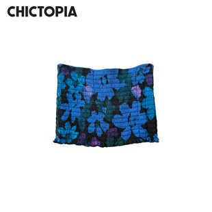 CHICTOPIA刘清扬原创设计师品牌花朵全棉抽皱低腰包臀迷你半群