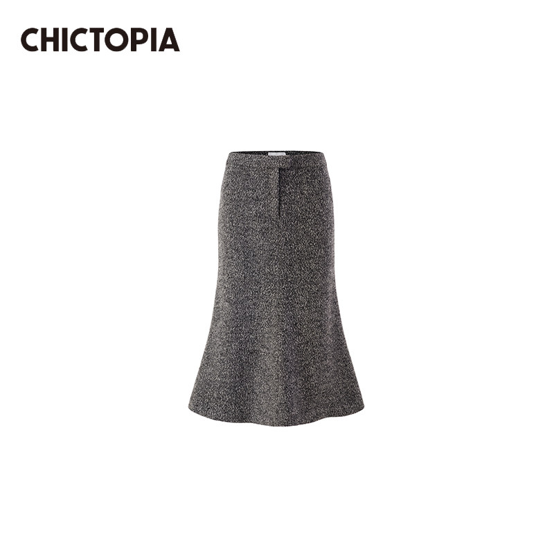 CHICTOPIA 刘清扬原创设计复古印花/深灰包臀鱼尾半裙