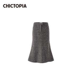 CHICTOPIA 刘清扬原创设计复古印花/深灰包臀鱼尾半裙
