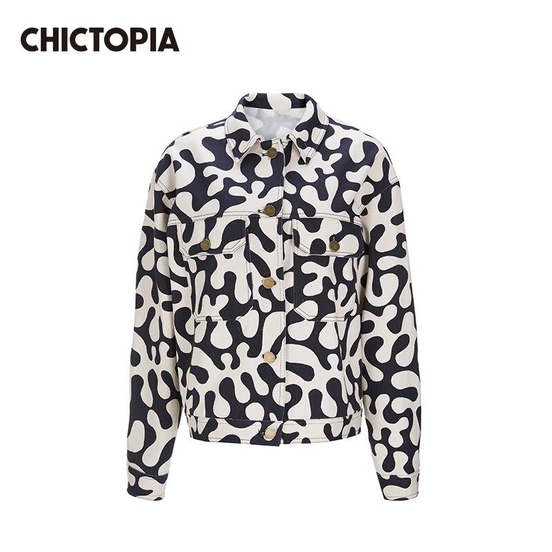 CHICTOPIA刘清扬原创设计 黑白剪纸印花牛仔外套