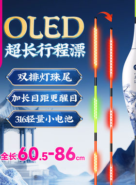 小凤仙青花瓷夜光漂超长行程OLED鱼漂翘嘴浮漂双排灯尾浮标蛋蛋漂