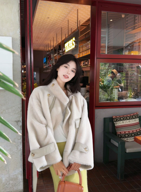 【弓ECHO】原创冬季新款西班牙皮毛一体宽松慵懒立领千金风外套