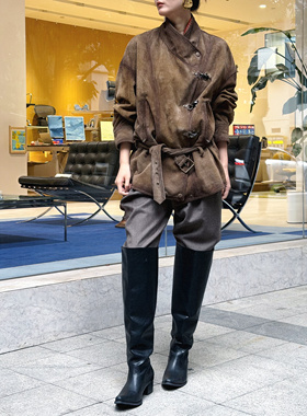 【弓ECHO】西班牙绵羊皮衣重工金属酷帅机车飞行员皮衣外套