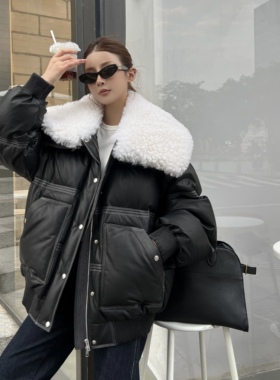 【弓ECHO】西班牙进口绵羊皮白鹅绒羽绒服重工可拆毛领外套