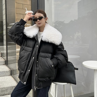 西班牙进口绵羊皮白鹅绒羽绒服重工可拆毛领外套 弓ECHO