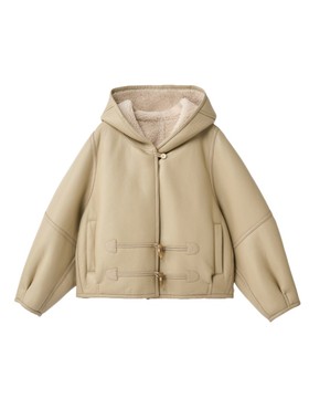 【弓ECHO】原创绵羊皮毛一体宽松慵懒老钱极简风连帽短外套