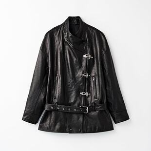 西班牙绵羊皮衣重工金属酷帅机车飞行员皮衣外套 弓ECHO