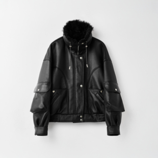 西班牙小美利奴羊皮毛酷飒港风机车夹克外套 弓ECHO