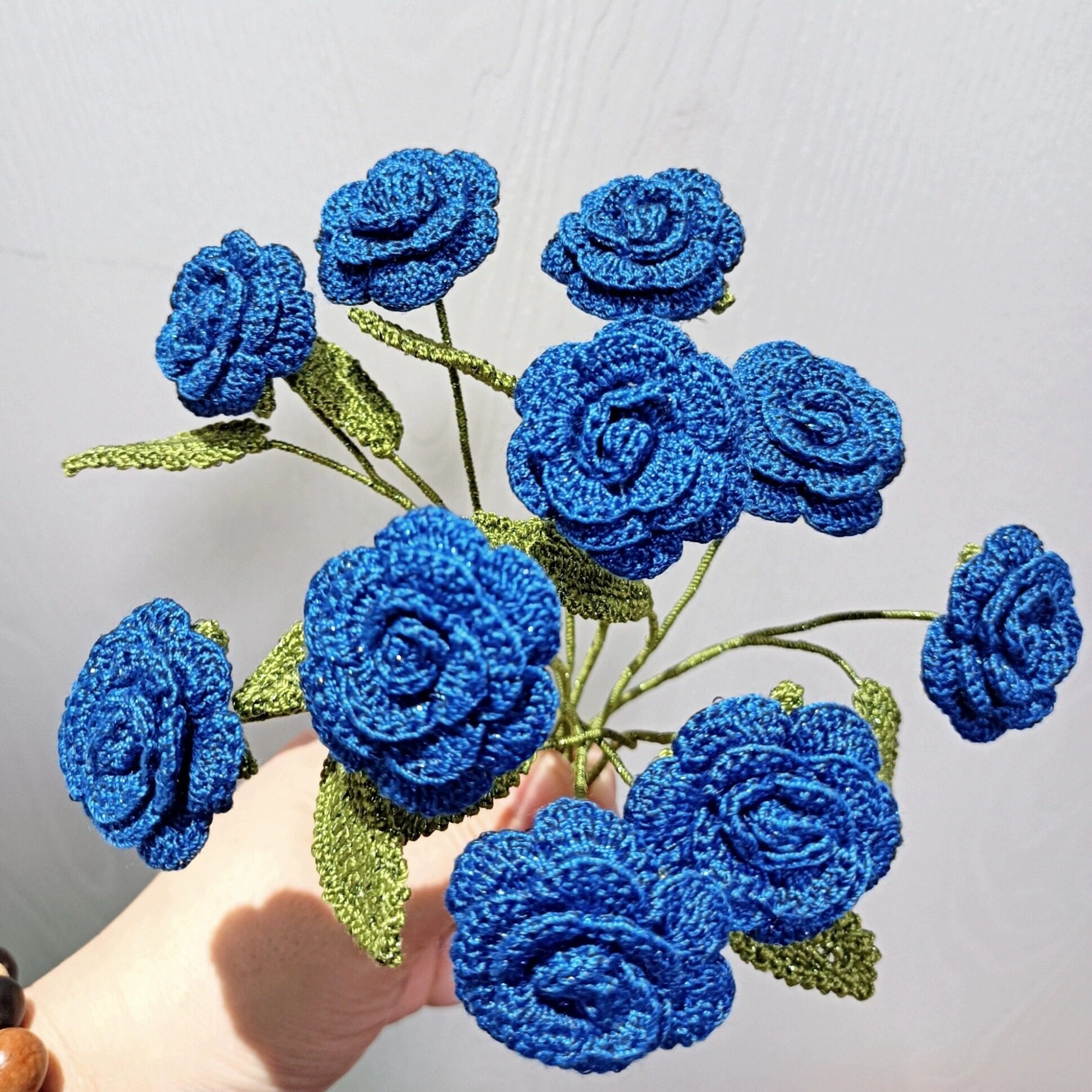 成品 玫瑰花 钩织 6号蕾丝 微钩 蓝色妖姬