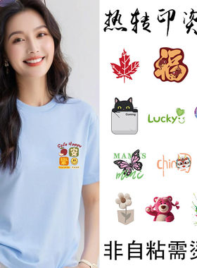 短袖手工DIY印花烫印图案贴T恤时尚logo小标热转印衣服白墨烫画贴