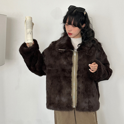 VIVIDINI两面穿兔毛外套